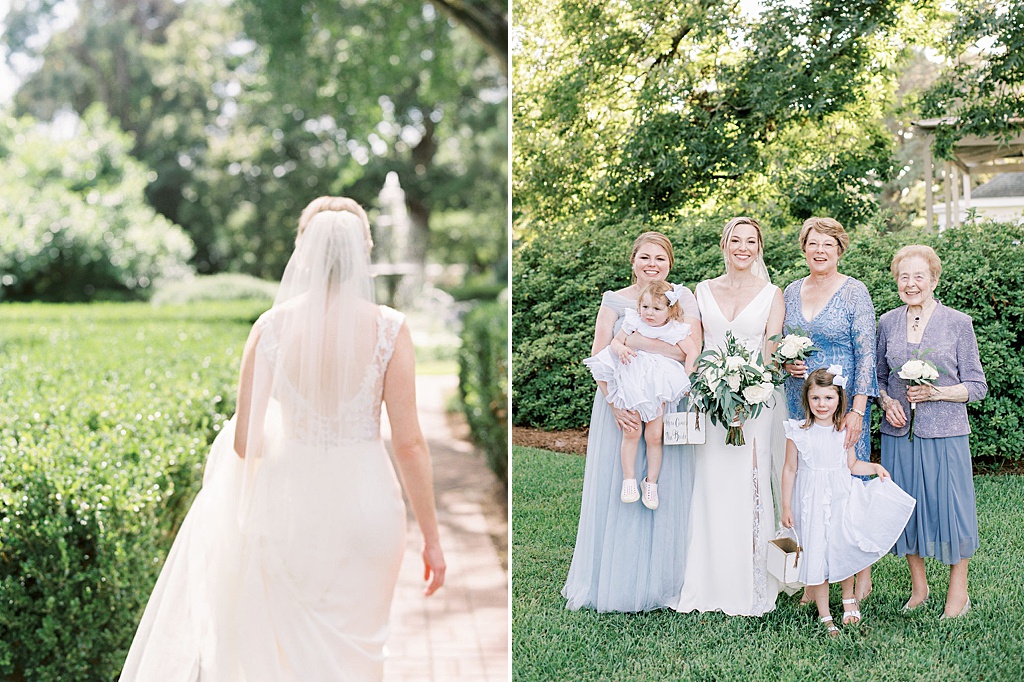 Bride and her grandmothers in blues