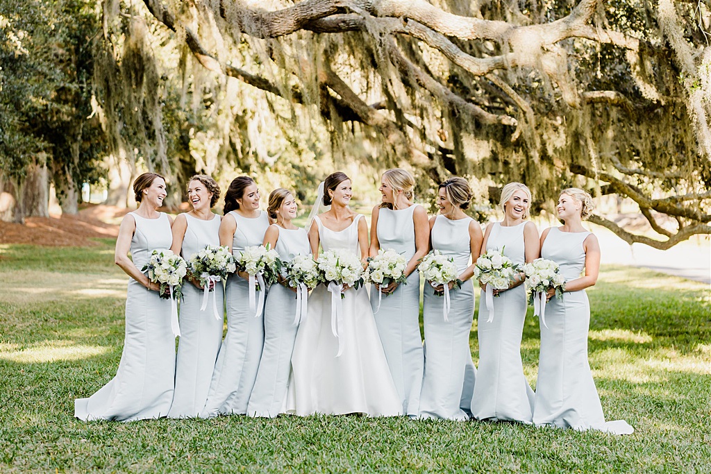 Bridesmaids under southern oak trees