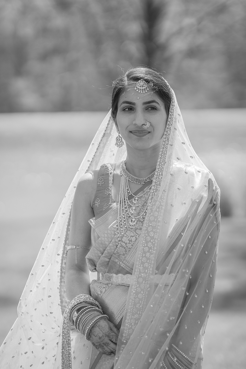 Indian bride black and white portrait