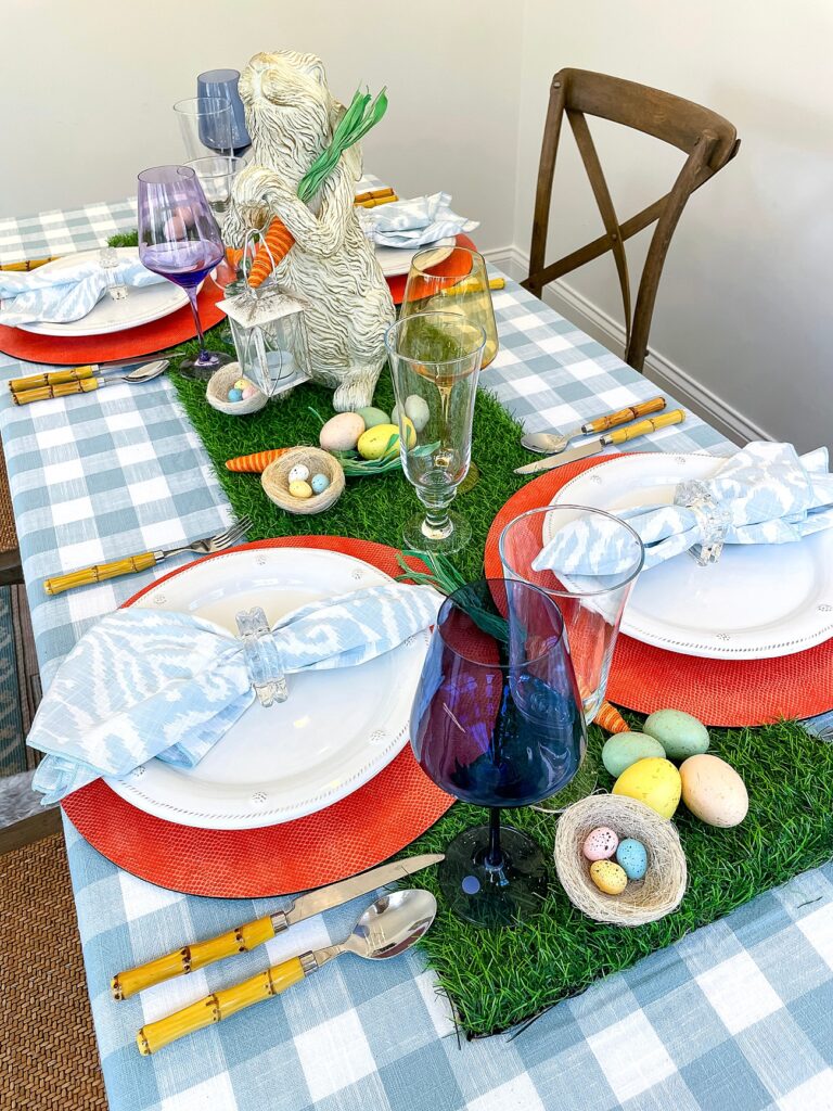 Colorful spring Easter table setting
