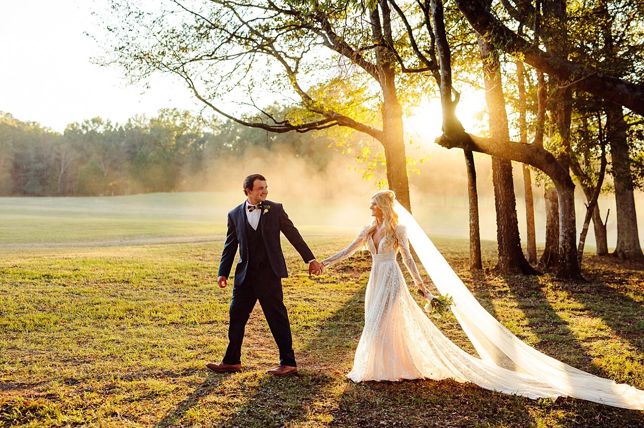 Sunset bride and groom portraits
