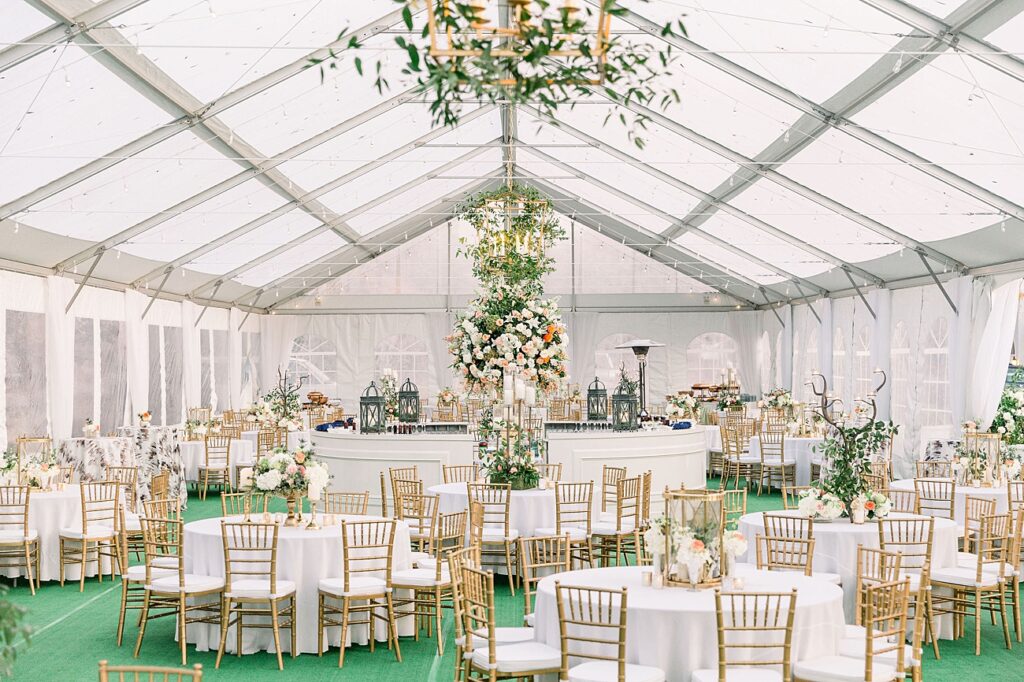 Fun green and white wedding reception tent in Georgia