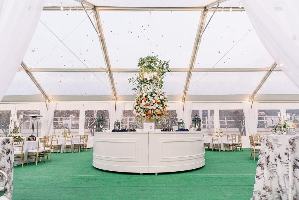 Fun green and white wedding reception tent in Georgia