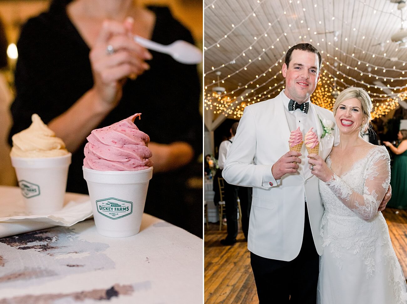 Bride and groom with ice cream