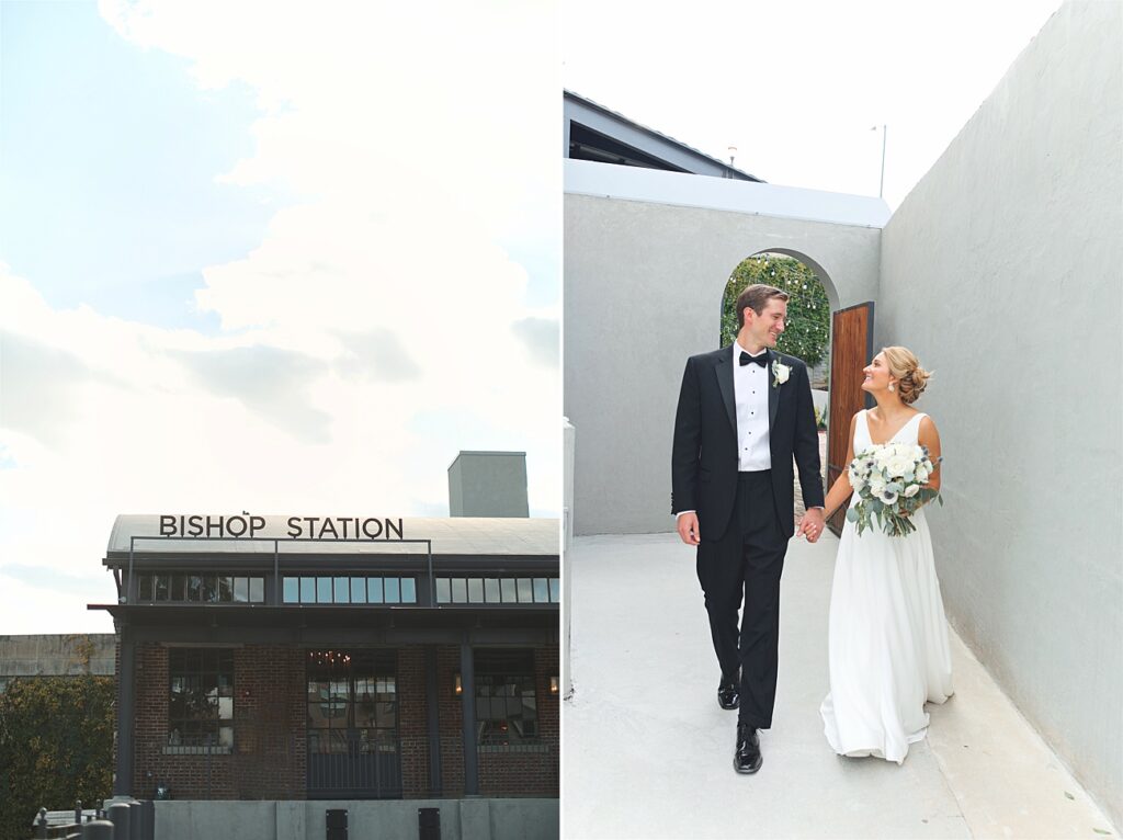 Bride and groom at Bishop Station wedding