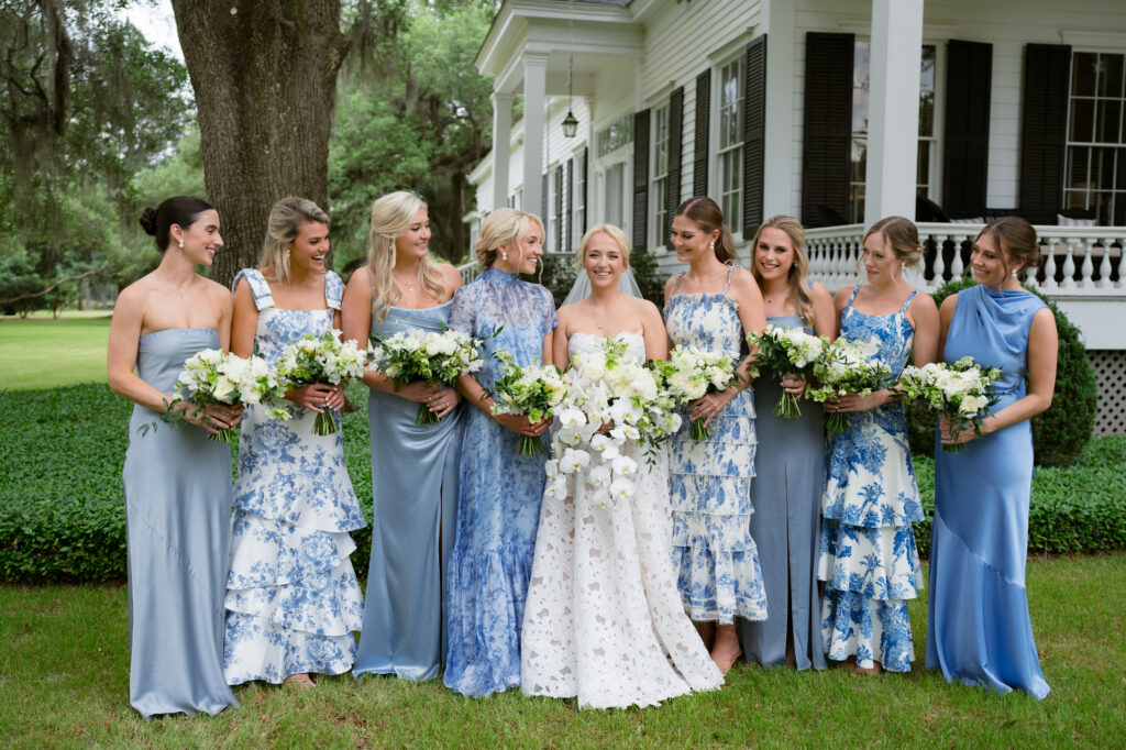 Blue Mismatched Bridesmaid Dresses | South Georgia Private Estate Tent Wedding | LLC Events | Kathryn Ann Waller Photography | Albany, Georgia