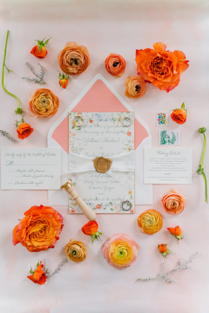 Southern wedding colorful invitation suite