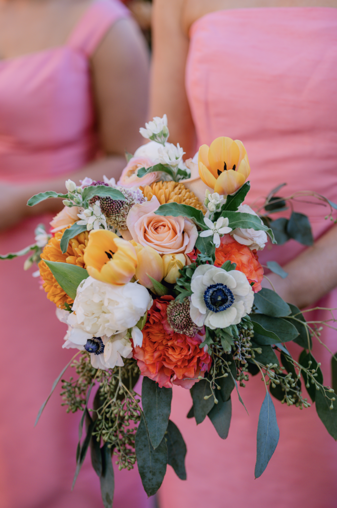 Colorful bridesmaids bouquets